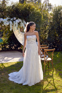 33684 - Allover Chantilly Lace A-Line Gown with Sheer Bodice & Lace Appliqués