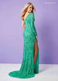 Rachel Allan 70301 One-Shoulder Long Fitted Dress with Slit