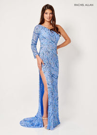 Rachel Allan 70301 One-Shoulder Long Fitted Dress with Slit