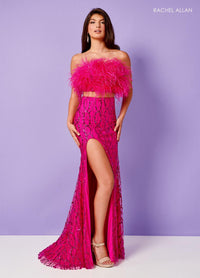 Rachel Allan Prom Dress 70467 - Strapless Feather Top, Fitted Skirt