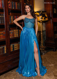 Rachel Allan 70709 Strapless A-Line Gown with Metallic Finish