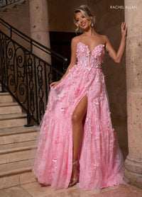 Rachel Allan 70724 Strapless Long A-Line Dress with Floral Appliques