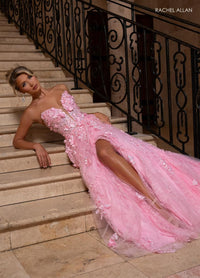 Rachel Allan 70724 Strapless Long A-Line Dress with Floral Appliques