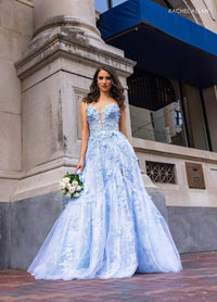 Rachel Allan 70724 Strapless Long A-Line Dress with Floral Appliques