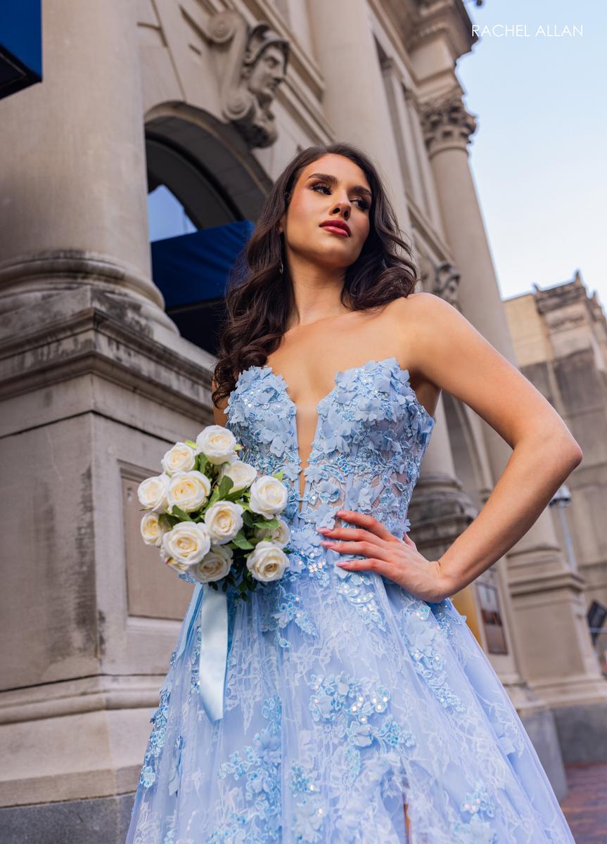 Rachel Allan 70724 Strapless Long A-Line Dress with Floral Appliques