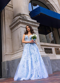 Rachel Allan 70724 Strapless Long A-Line Dress with Floral Appliques