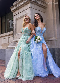 Rachel Allan 70724 Strapless Long A-Line Dress with Floral Appliques