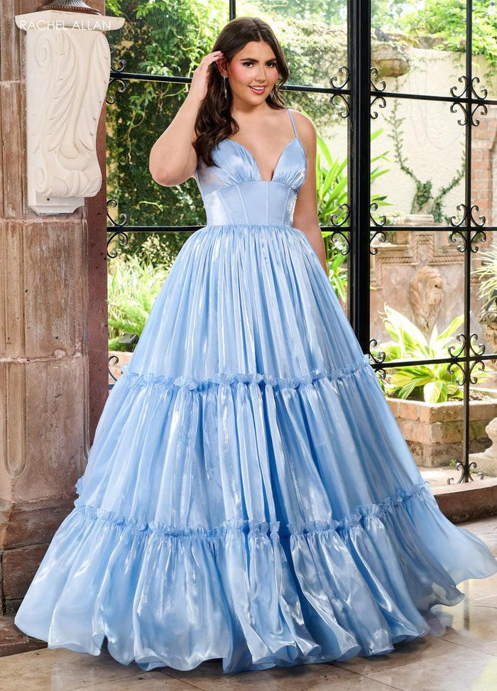 Rachel Allan 70748 Spaghetti Strap Ballgown with Tiered Skirt