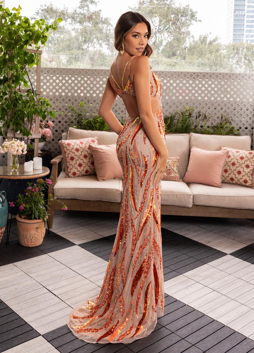 Rachel Allan 70915 Sequin Strappy Back Long Fitted Dress