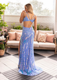 Rachel Allan 70915 Sequin Strappy Back Long Fitted Dress