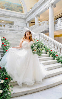 29890-A-line Plus Size Wedding Dress with Lace Bodice
