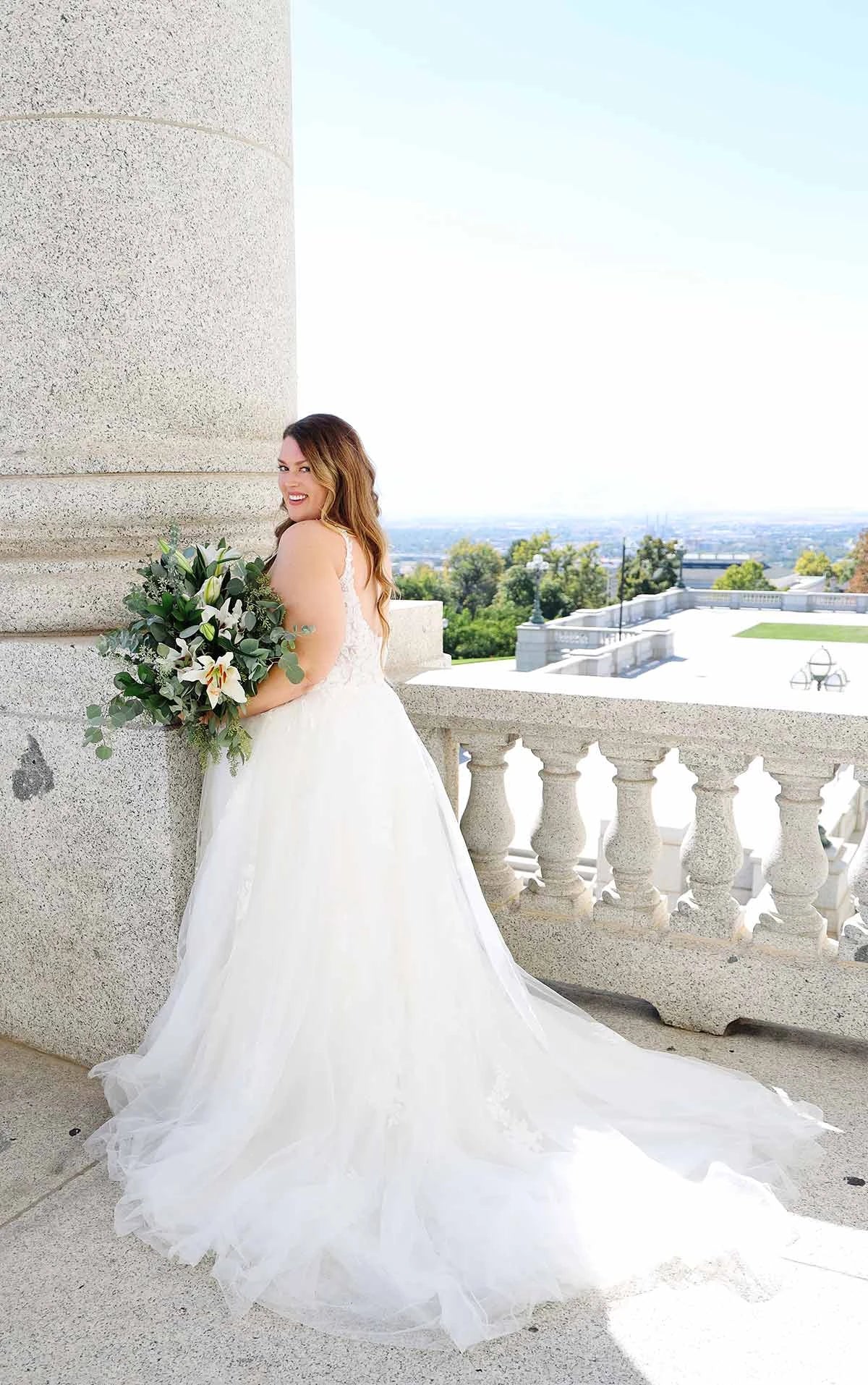 29890-A-line Plus Size Wedding Dress with Lace Bodice