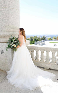 29890-A-line Plus Size Wedding Dress with Lace Bodice