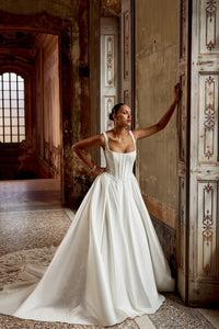 33258 - Modern Ball Gown Wedding Dress with Corset Bodice and Basque Waist