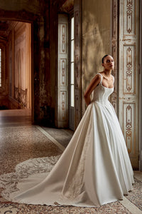 33258 - Modern Ball Gown Wedding Dress with Corset Bodice and Basque Waist
