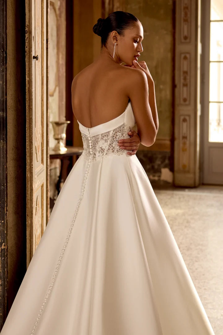 33260 - Soft A-Line Bridal Dress with Intricate Beaded Illusion Back