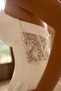 33260 - Soft A-Line Bridal Dress with Intricate Beaded Illusion Back