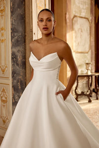 33260 - Soft A-Line Bridal Dress with Intricate Beaded Illusion Back