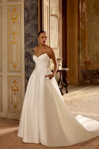 33260 - Soft A-Line Bridal Dress with Intricate Beaded Illusion Back