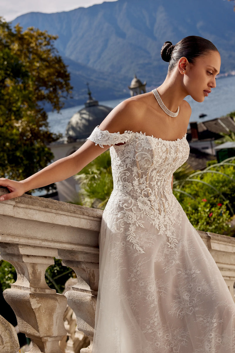 33264 - A-Line Wedding Dress with Romantic Lace & Basque Waist