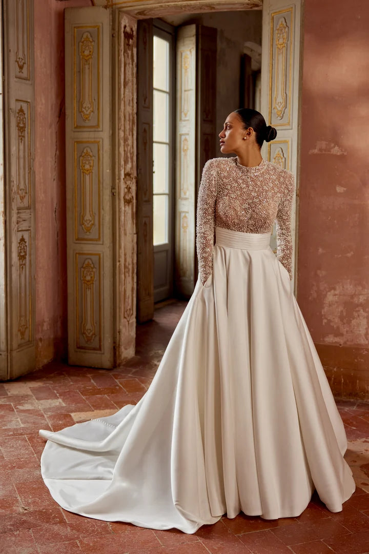 33265 - Soft A-Line Bridal Dress with Embellishments