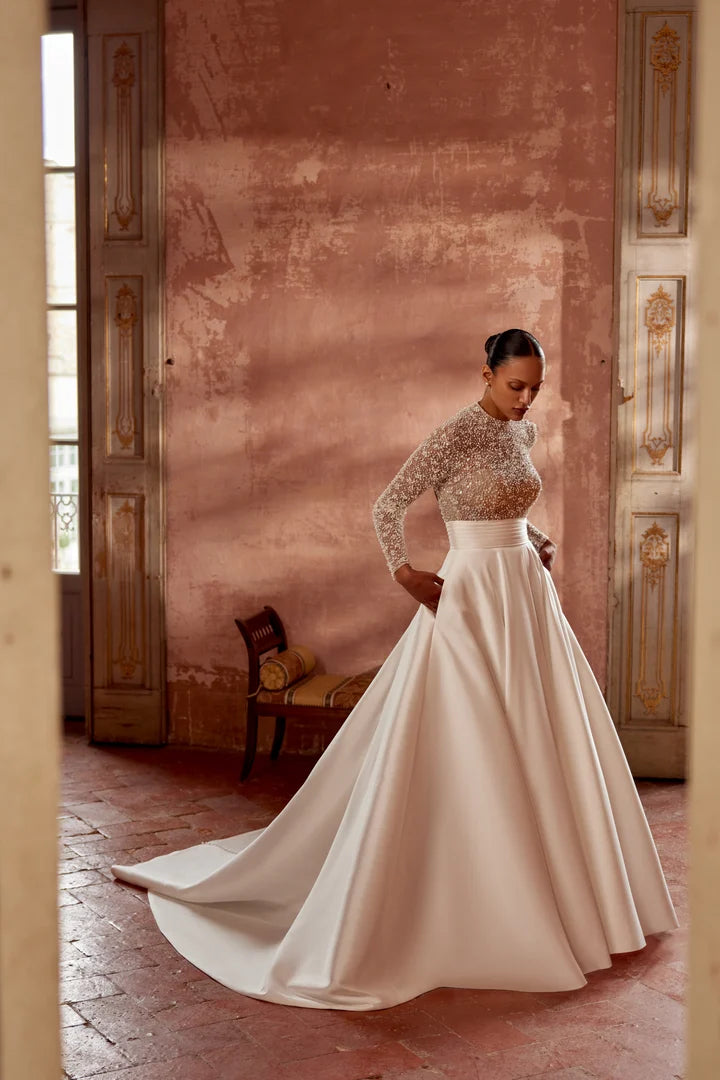 33265 - Soft A-Line Bridal Dress with Embellishments