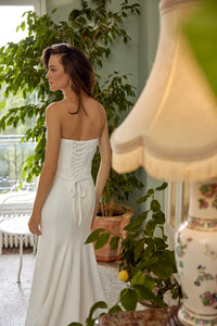 88500-Crepe Fit and Flare Mock Two-Piece Wedding Dress