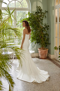 88500-Crepe Fit and Flare Mock Two-Piece Wedding Dress