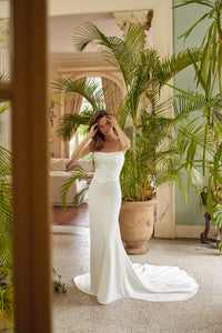 88500-Crepe Fit and Flare Mock Two-Piece Wedding Dress