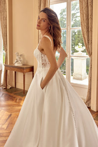 34859-Mikado A-line With Lace Applique Detail