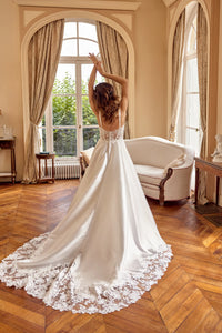 34859-Mikado A-line With Lace Applique Detail
