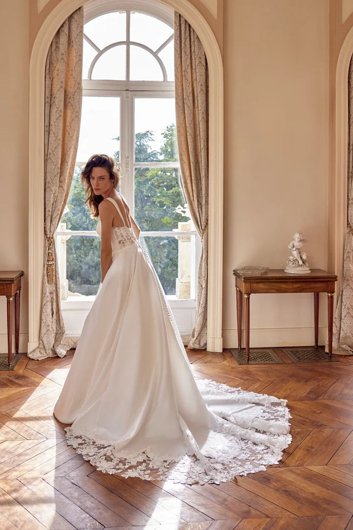 34859-Mikado A-line With Lace Applique Detail