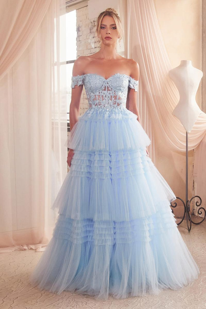 Ladivine Dress 9315 - Off-Shoulder Ballgown with Tulle Skirt