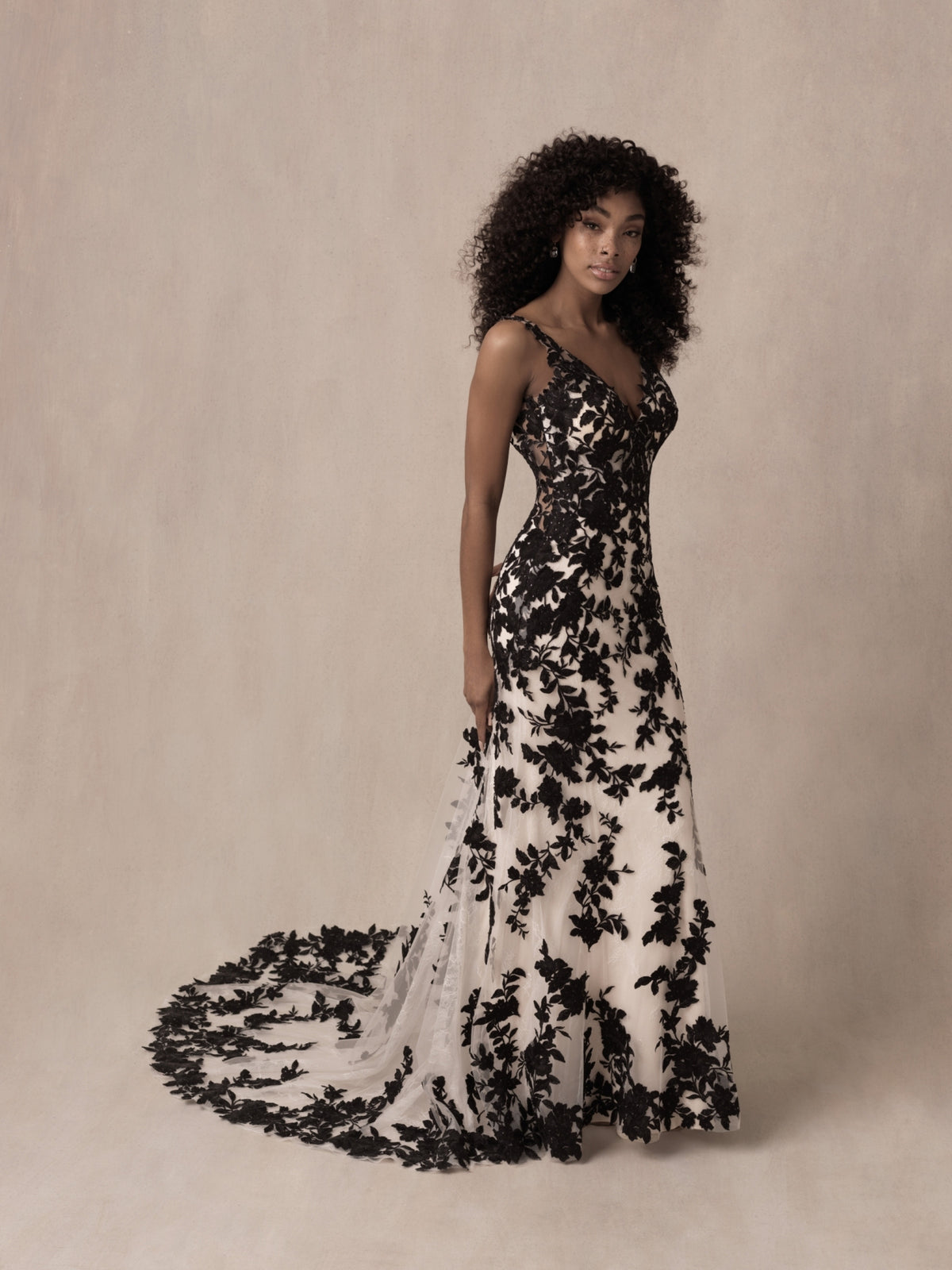 27183 - Modern Fit-and-Flare Bridal Gown with Lace Accents