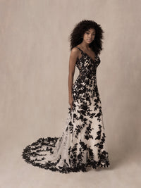 27183 - Modern Fit-and-Flare Bridal Gown with Lace Accents