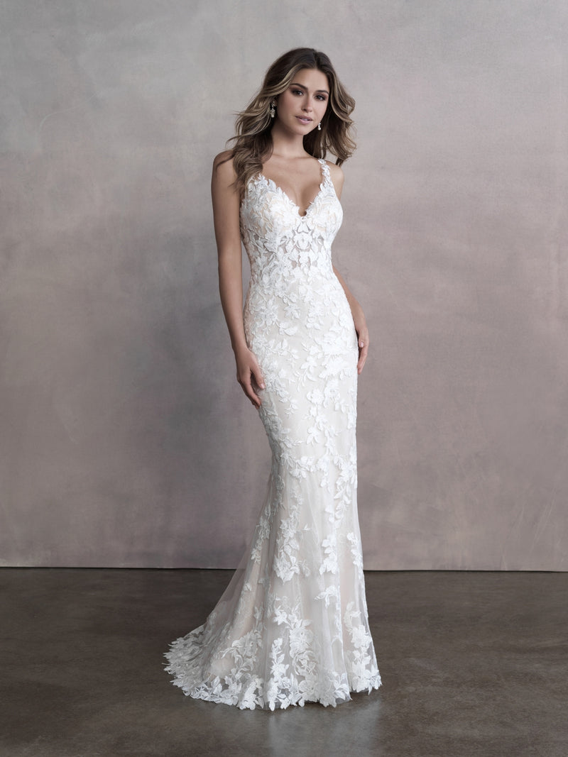 27183 - Modern Fit-and-Flare Bridal Gown with Lace Accents