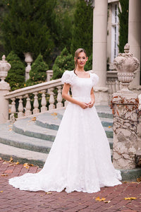 33860 - Square Neck Puff Cap Sleeves Ballgown
