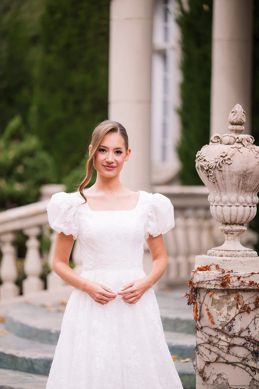 33860 - Square Neck Puff Cap Sleeves Ballgown