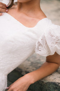 33860 - Square Neck Puff Cap Sleeves Ballgown