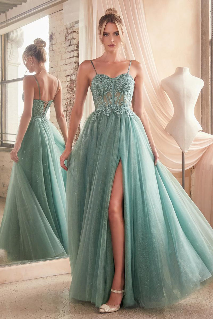 Ladivine Dress C150 - Plunging Neckline, Long Floral Fit and Flare