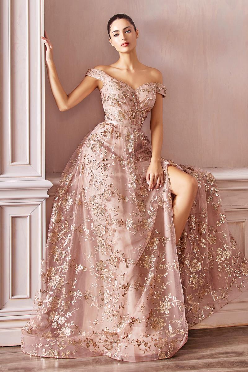 Ladivine Dress CB069 - Plunge Neckline, Long Fit and Flare Silhouette