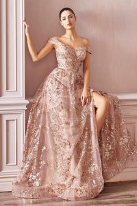 Ladivine Dress CB069 - Plunge Neckline, Long Fit and Flare Silhouette