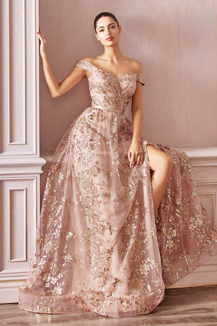 Ladivine Dress CB069 - Plunge Neckline, Long Fit and Flare Silhouette