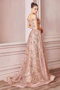 Ladivine Dress CB069 - Plunge Neckline, Long Fit and Flare Silhouette