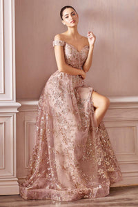 Ladivine Dress CB069 - Plunge Neckline, Long Fit and Flare Silhouette