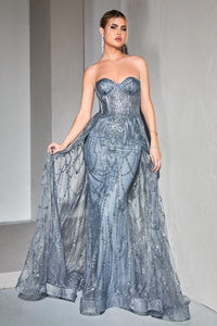 Ladivine Dress CB095 - Plunge Neckline, Long Floral Fit and Flare