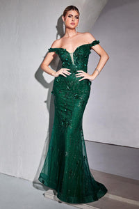 Ladivine Dress CB096 - Plunge Neckline Long Floral Fit and Flare