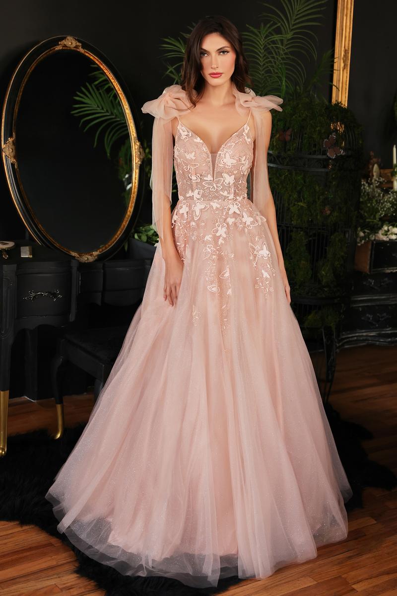 Ladivine Dress CB097 - Plunge Neckline, Long Fit and Flare Silhouette