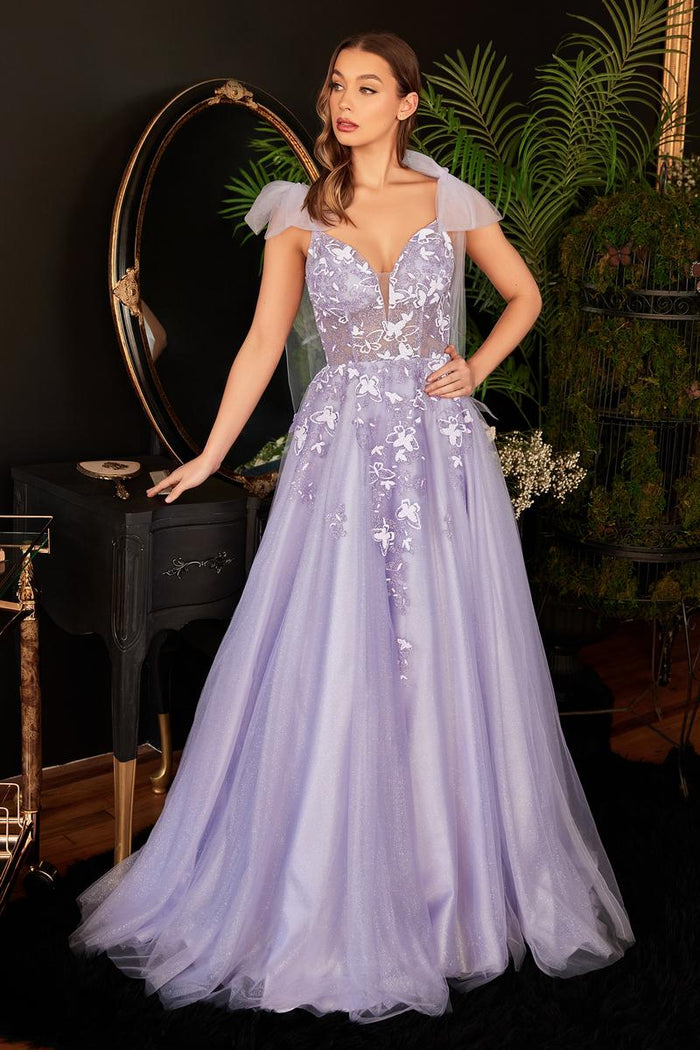 Ladivine Dress CB097 - Plunge Neckline, Long Fit and Flare Silhouette
