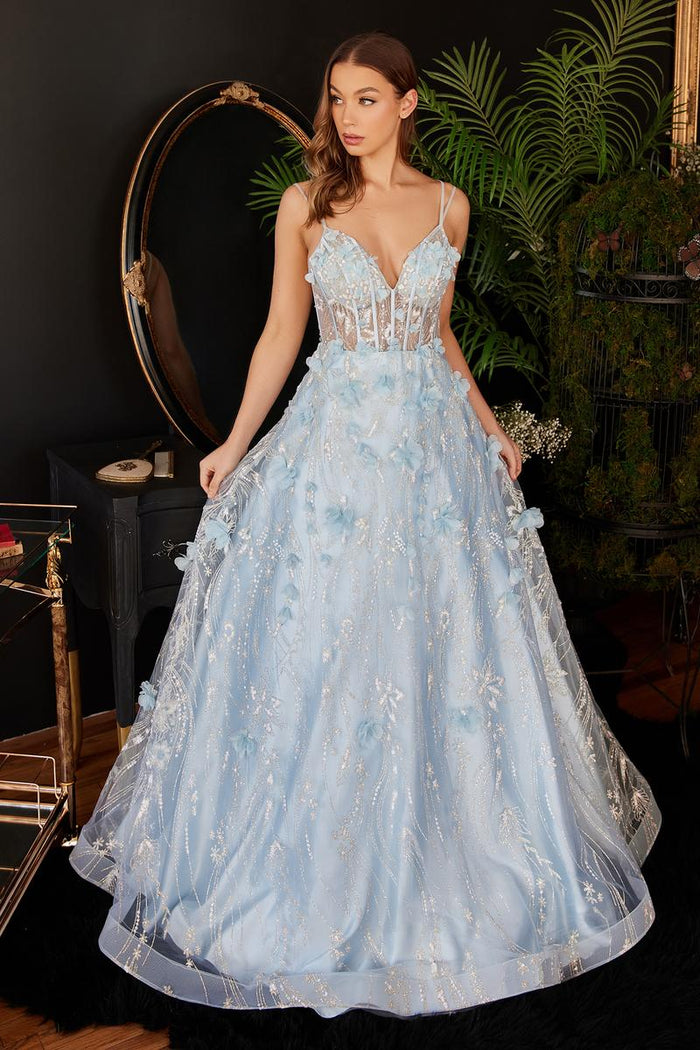 Ladivine Dress CB105 - Plunging Neckline, Long Fit and Flare Silhouette